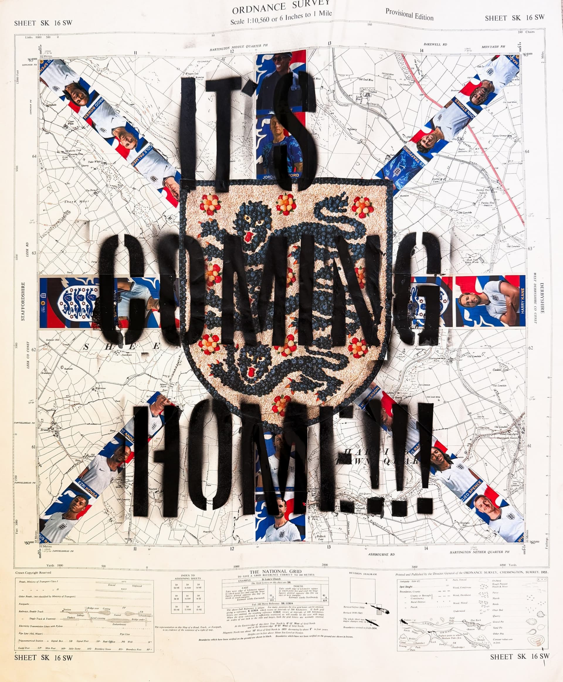Coming Home, técnica mixta sobre mapa original de la Ordnance Survey (Reino Unido), obra de Lourdes Pérez